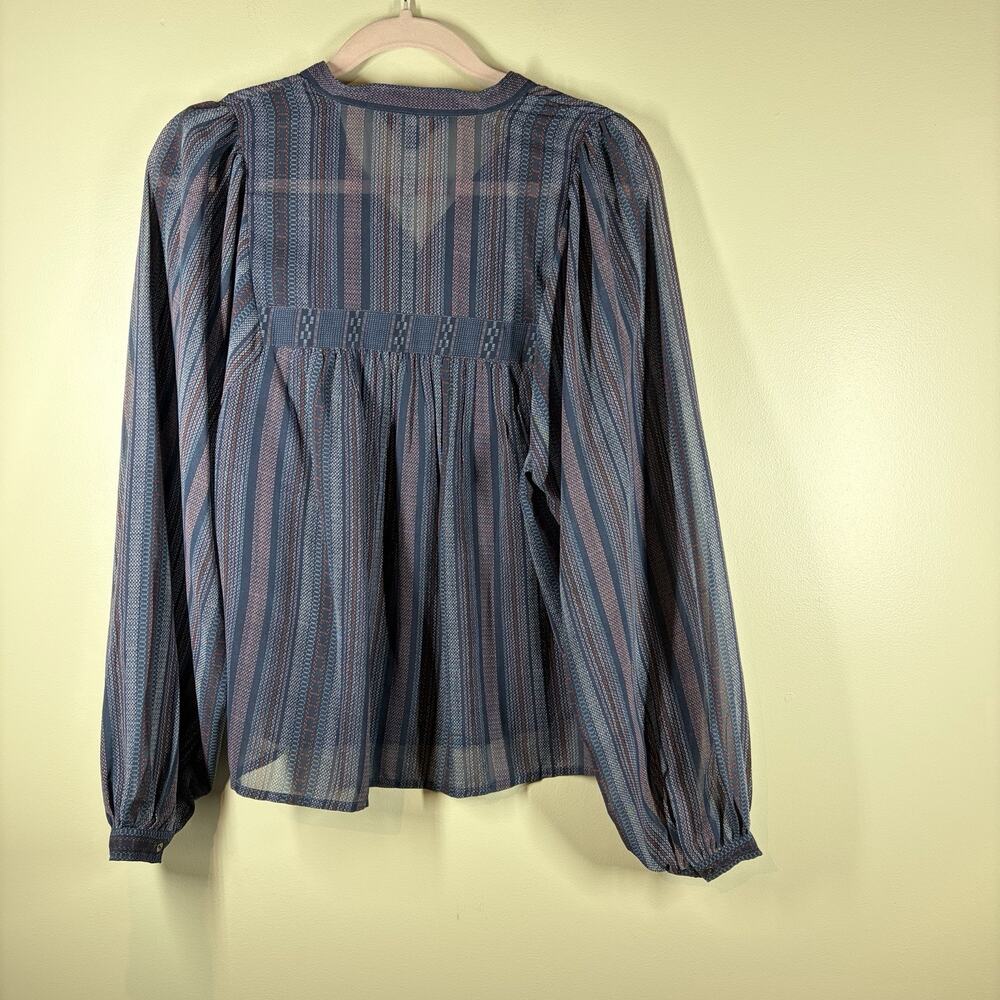 Lucky Brand Blouse Top Medium Sheer Peasant Boho Festival Hippie Airy Flowy - Picture 2 of 5